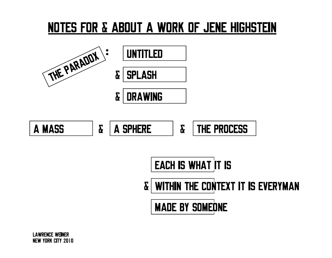 Lawrence Weiner on Jene Highstein
